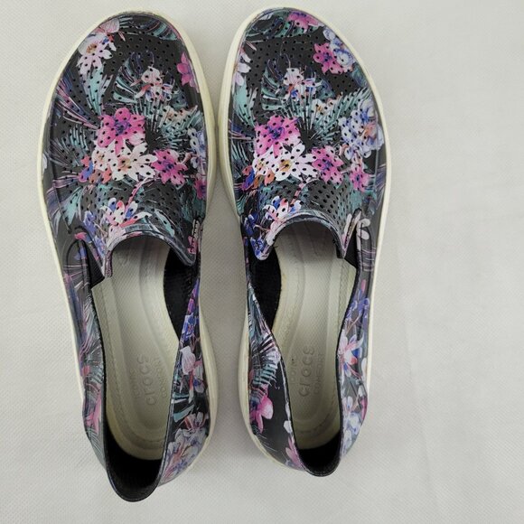 Crocs Shoes Women's 9 Black Floral 204623 Citilane Roka Slip On Perforated - Picture 6 of 16